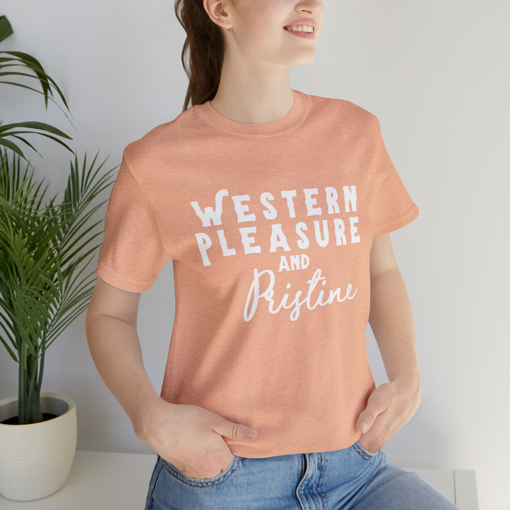 Western Pleasure & Prisitine Short Sleeve Tee Horse Riding Discipline Tee Printify Heather Peach XS 