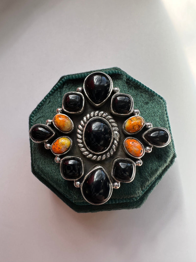 Beautiful Handmade Black Onyx, Bumble Bee & Sterling Silver Adjustable Ring Signed Nizhoni Jewelry & Watches:Ethnic, Regional & Tribal:Native American:Rings Nizhoni Traders LLC   