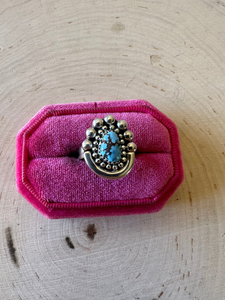 Beautiful Handmade Golden Hills Turquoise And Sterling Silver Adjustable Ring Jewelry & Watches:Ethnic, Regional & Tribal:Native American:Rings Nizhoni Traders LLC