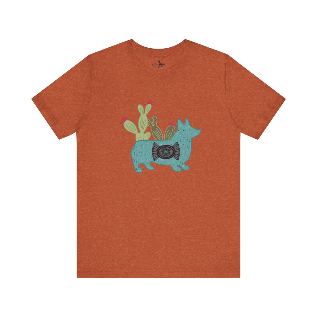 Turquoise Cactus Corgi Short Sleeve Graphic Tee [Multiple Colors] T-Shirt Printify Heather Autumn XS