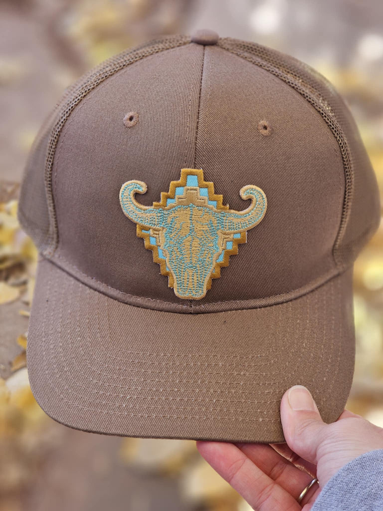 Tan Gold Steer Skull Snapback Trucker Hat trucker cap The Cinchy Cowgirl