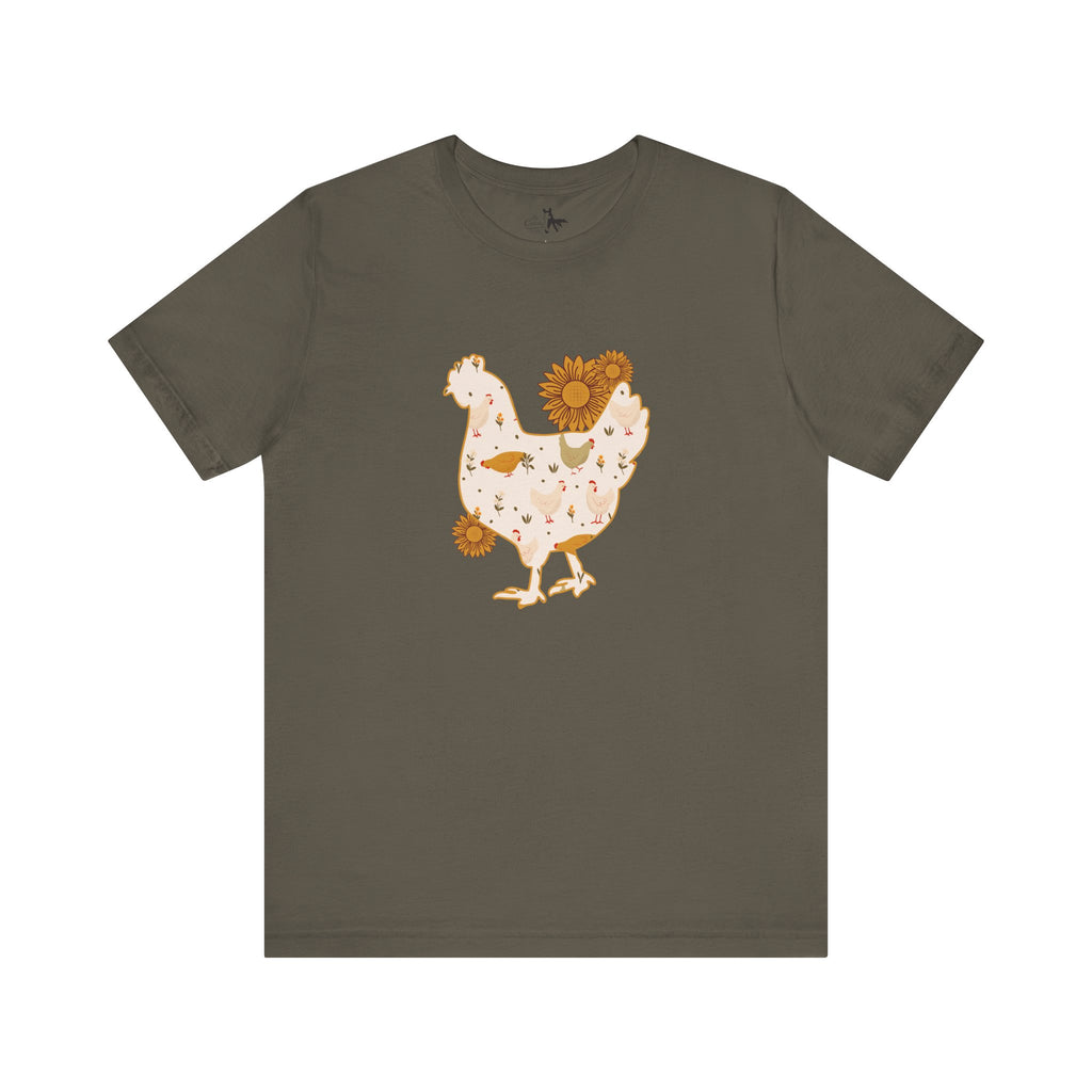 Sunflower Chicken Short Sleeve Graphic Tee T-Shirt Printify Army XS