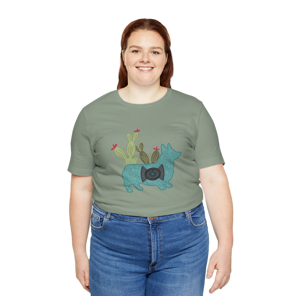 Turquoise Cactus Corgi Short Sleeve Graphic Tee [Multiple Colors] T-Shirt Printify