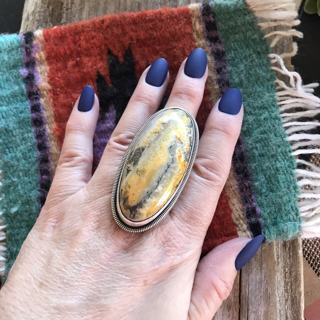 Navajo Sterling Silver Bumblebee Statement Ring Sz 7.5 Wydell Billie Jewelry & Watches:Ethnic, Regional & Tribal:Native American:Rings Nizhoni Traders LLC   