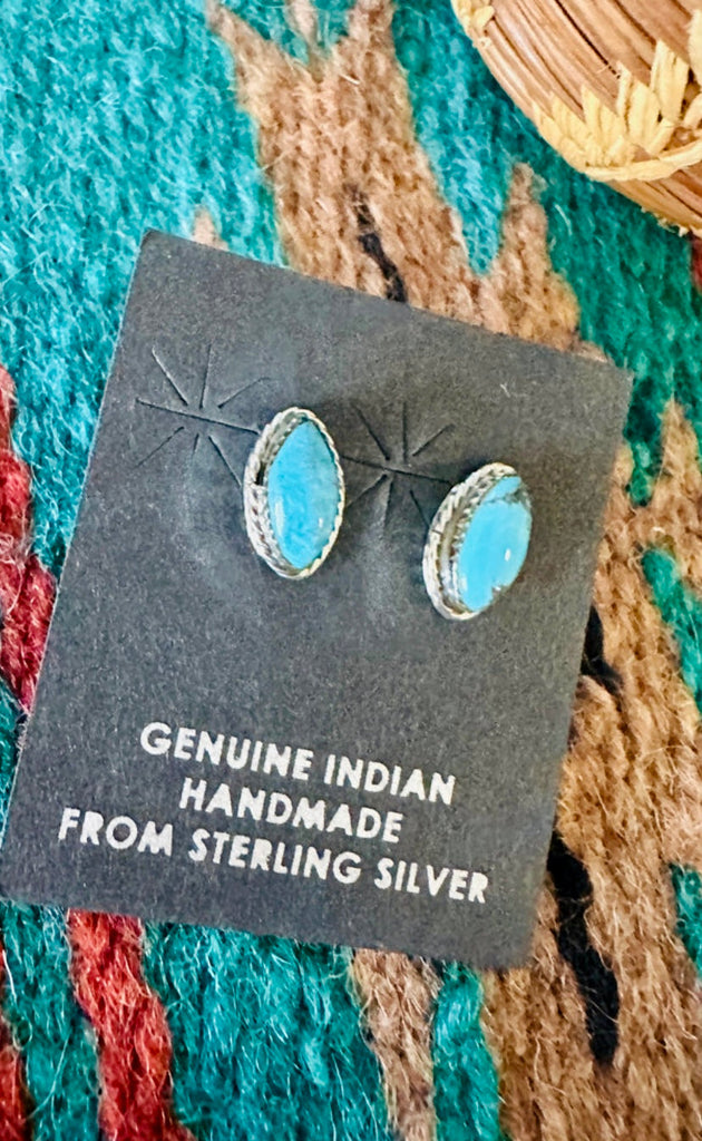 Navajo Turquoise and Sterling Silver Marquise Stud Earrings Nizhoni Traders LLC