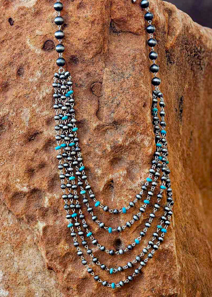 5 Layered Beaded Necklace Necklace Blue Tortoise