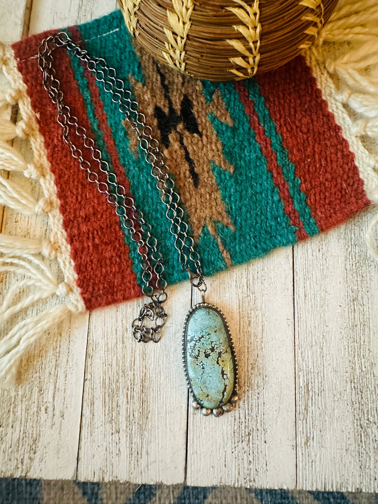 Navajo Sterling Silver & Tibetan Turquoise Necklace NT jewelry Nizhoni Traders LLC   