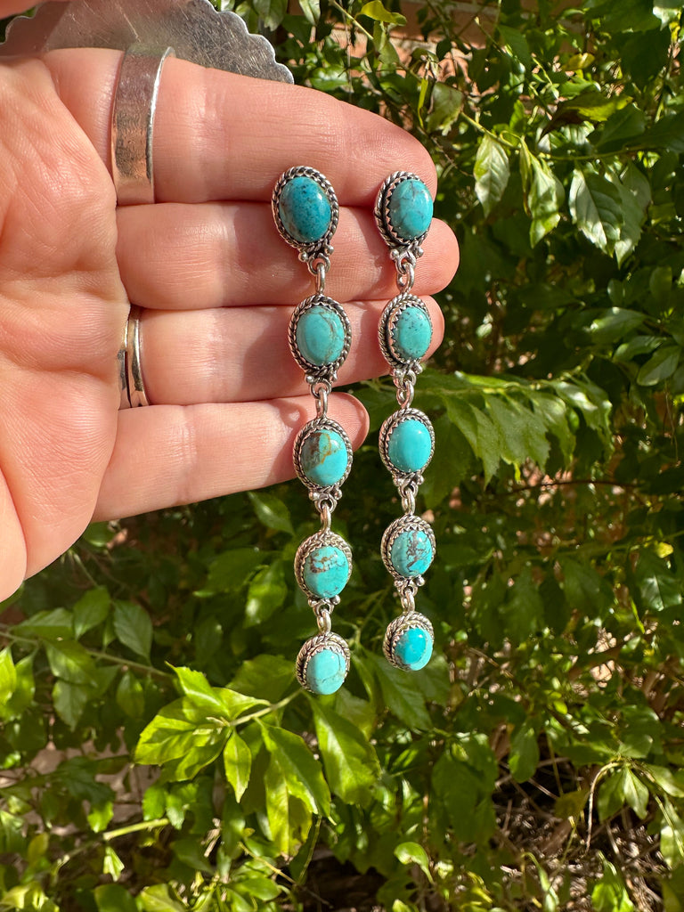 Cassidy Drop Natural Royston  Turquoise and Sterling Silver Dangles NT jewelry Nizhoni Traders LLC   