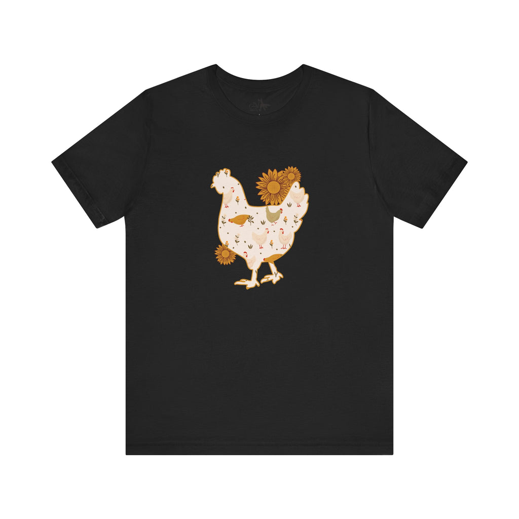 Sunflower Chicken Short Sleeve Graphic Tee T-Shirt Printify Black XS