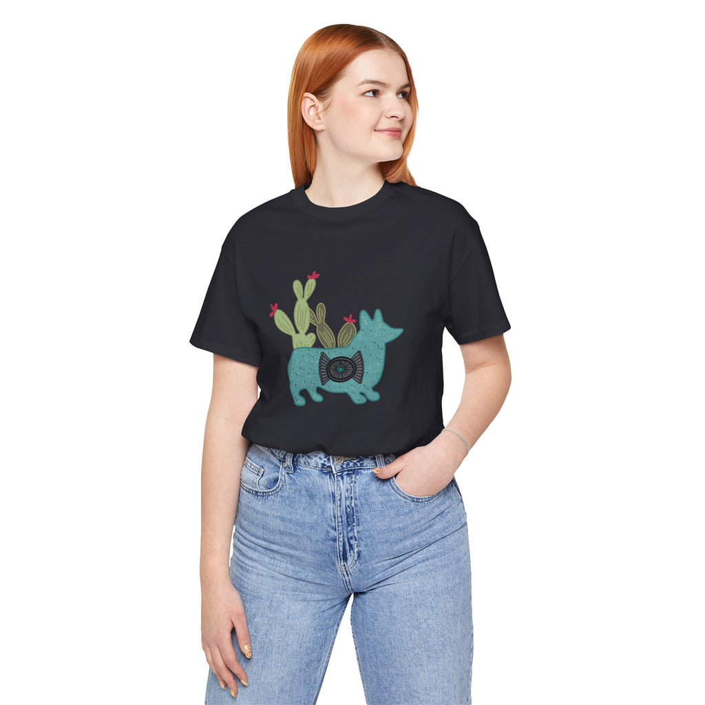 Turquoise Cactus Corgi Short Sleeve Graphic Tee [Multiple Colors] T-Shirt Printify