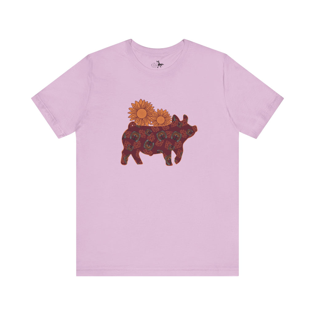 Burgundy Sunflower Show Pig Short Sleeve Graphic Tee T-Shirt Printify Lilac XS