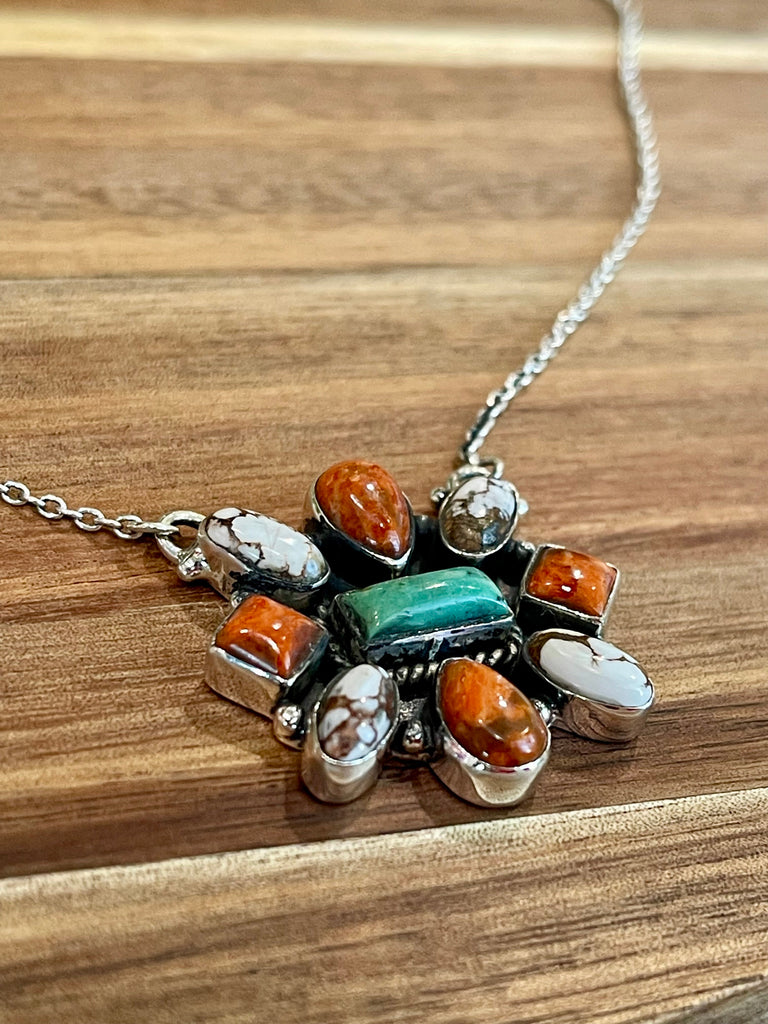 Handmade Sterling Silver & Multi Stone Necklace Signed Nizhoni Jewelry & Watches:Ethnic, Regional & Tribal:Necklaces & Pendants Nizhoni Traders LLC