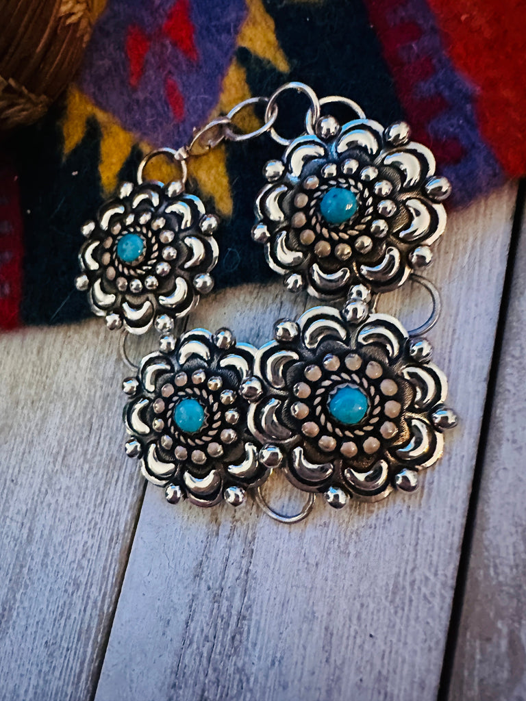 Navajo Turquoise & Sterling Silver Concho Link Bracelet Jewelry & Watches:Ethnic, Regional & Tribal:Bracelets & Charms Nizhoni Traders LLC