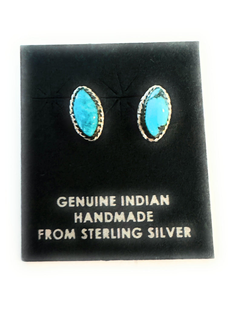 Navajo Turquoise and Sterling Silver Marquise Stud Earrings Nizhoni Traders LLC