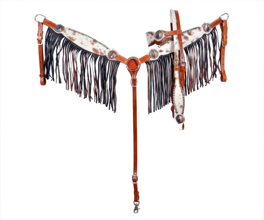 Cowhide Inlay with Fringe Headstall Set headstall set Shiloh   