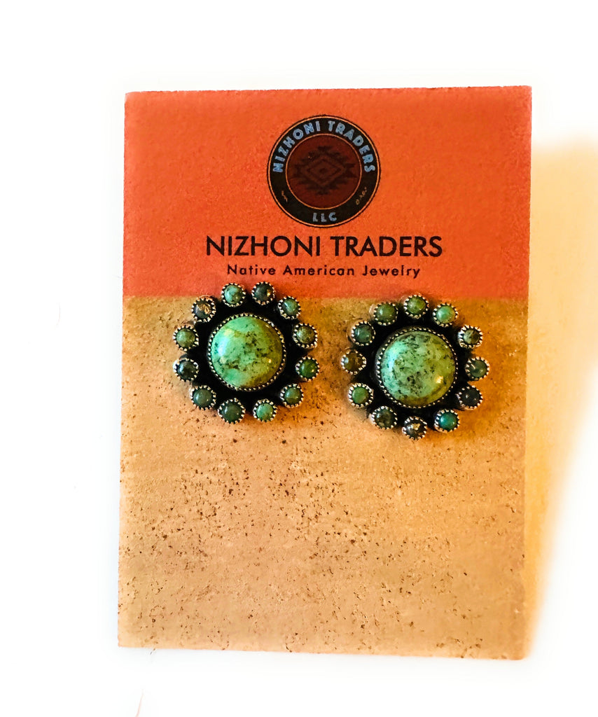 Navajo Sterling Silver & Turquoise Cluster Post Earrings NT jewelry Nizhoni Traders LLC   