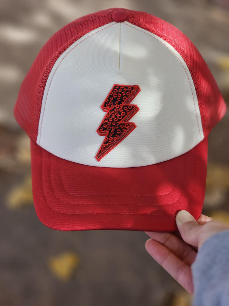 Red Leopard Lightning Bolt Patch Trucker Hat patch trucker hat The Cinchy Cowgirl