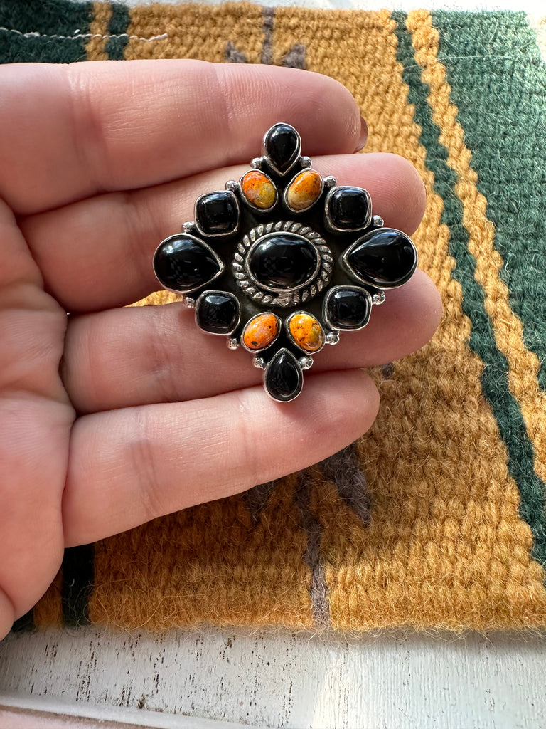 Beautiful Handmade Black Onyx, Bumble Bee & Sterling Silver Adjustable Ring Signed Nizhoni Jewelry & Watches:Ethnic, Regional & Tribal:Native American:Rings Nizhoni Traders LLC   