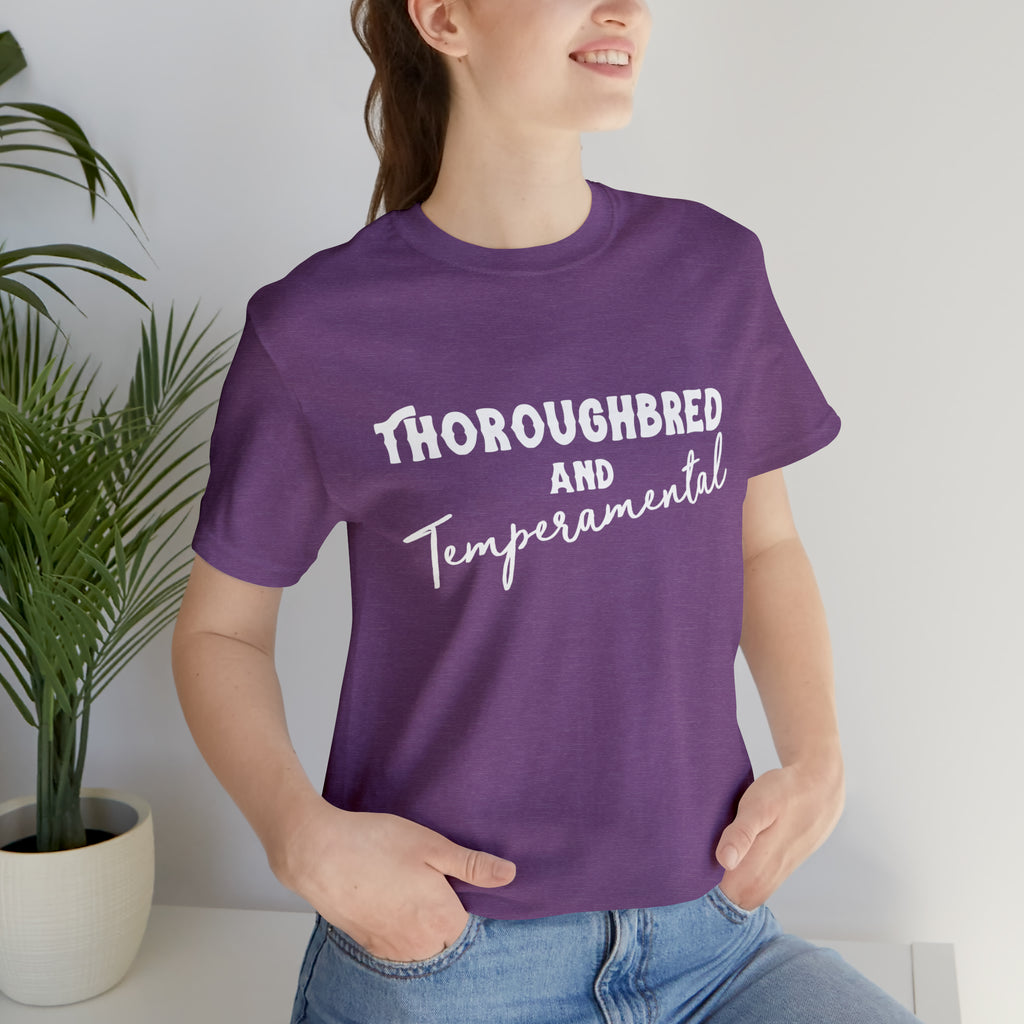 Thoroughbred & Temperamental Short Sleeve Tee Horse Color Shirt Printify Heather Team Purple XS 