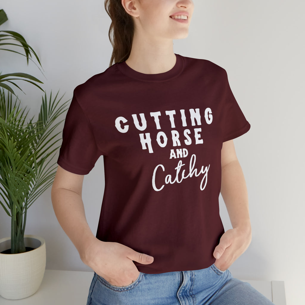 Cutting Horse & Catchy Short Sleeve Tee Horse Riding Discipline Tee Printify Maroon XS 