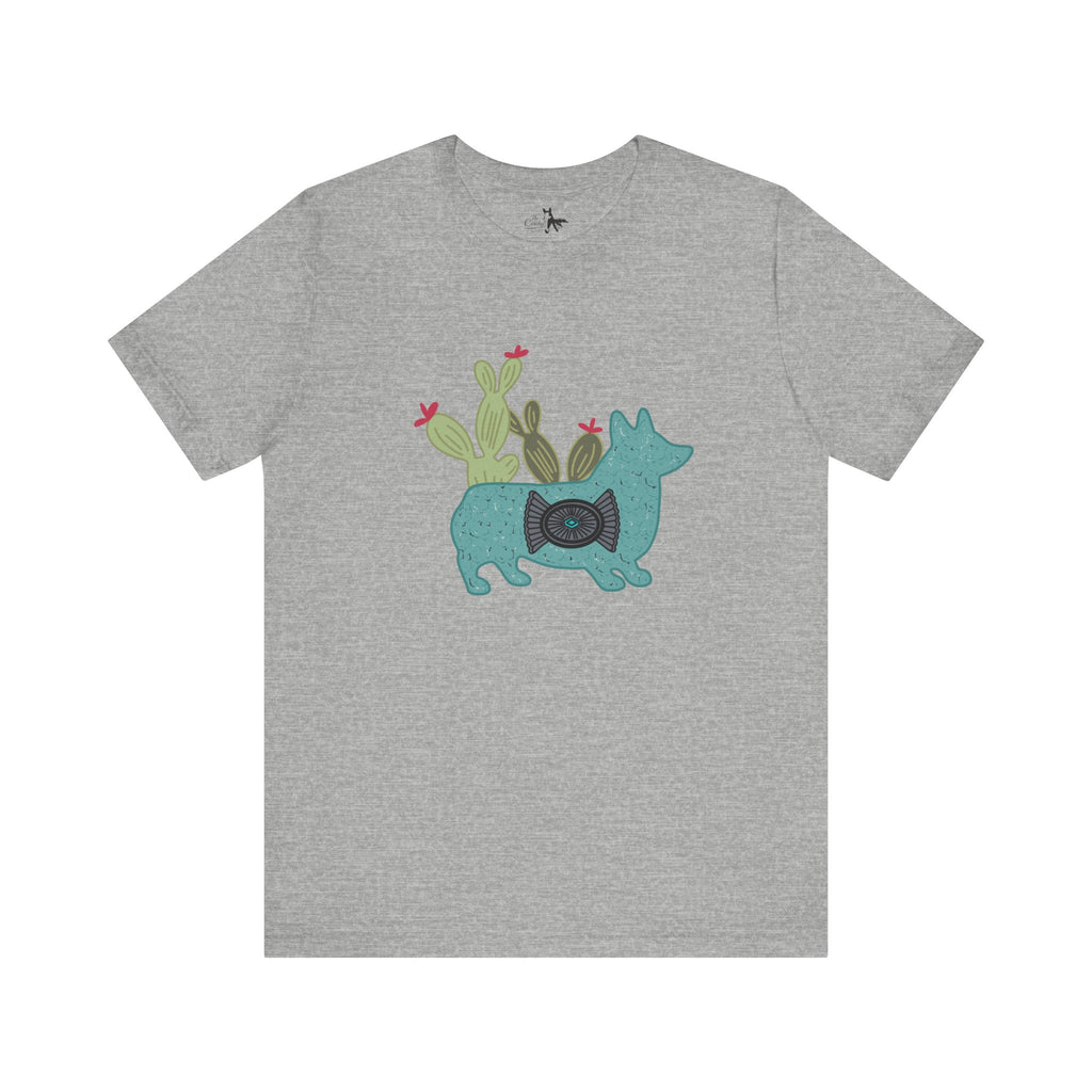 Turquoise Cactus Corgi Short Sleeve Graphic Tee [Multiple Colors] T-Shirt Printify Athletic Heather XS