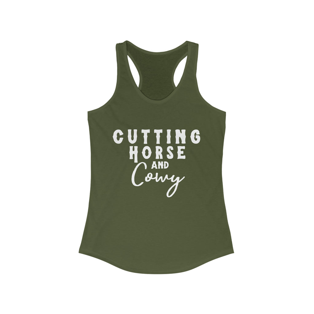 Cutting Horse & Cowy Racerback Tank Horse Riding Discipline Tee Printify XS Solid Military Green