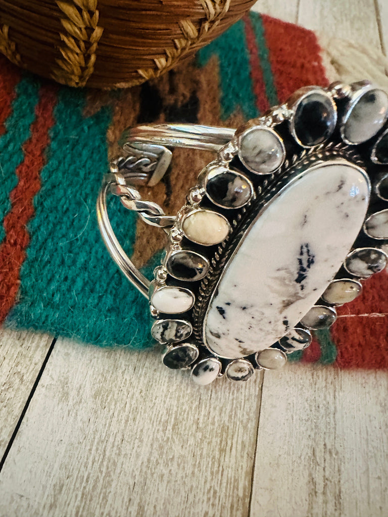 Navajo White Buffalo & Sterling Silver Cluster Cuff Bracelet Jewelry & Watches:Ethnic, Regional & Tribal:Bracelets & Charms Silver Mountain   