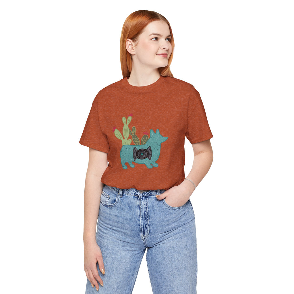 Turquoise Cactus Corgi Short Sleeve Graphic Tee [Multiple Colors] T-Shirt Printify