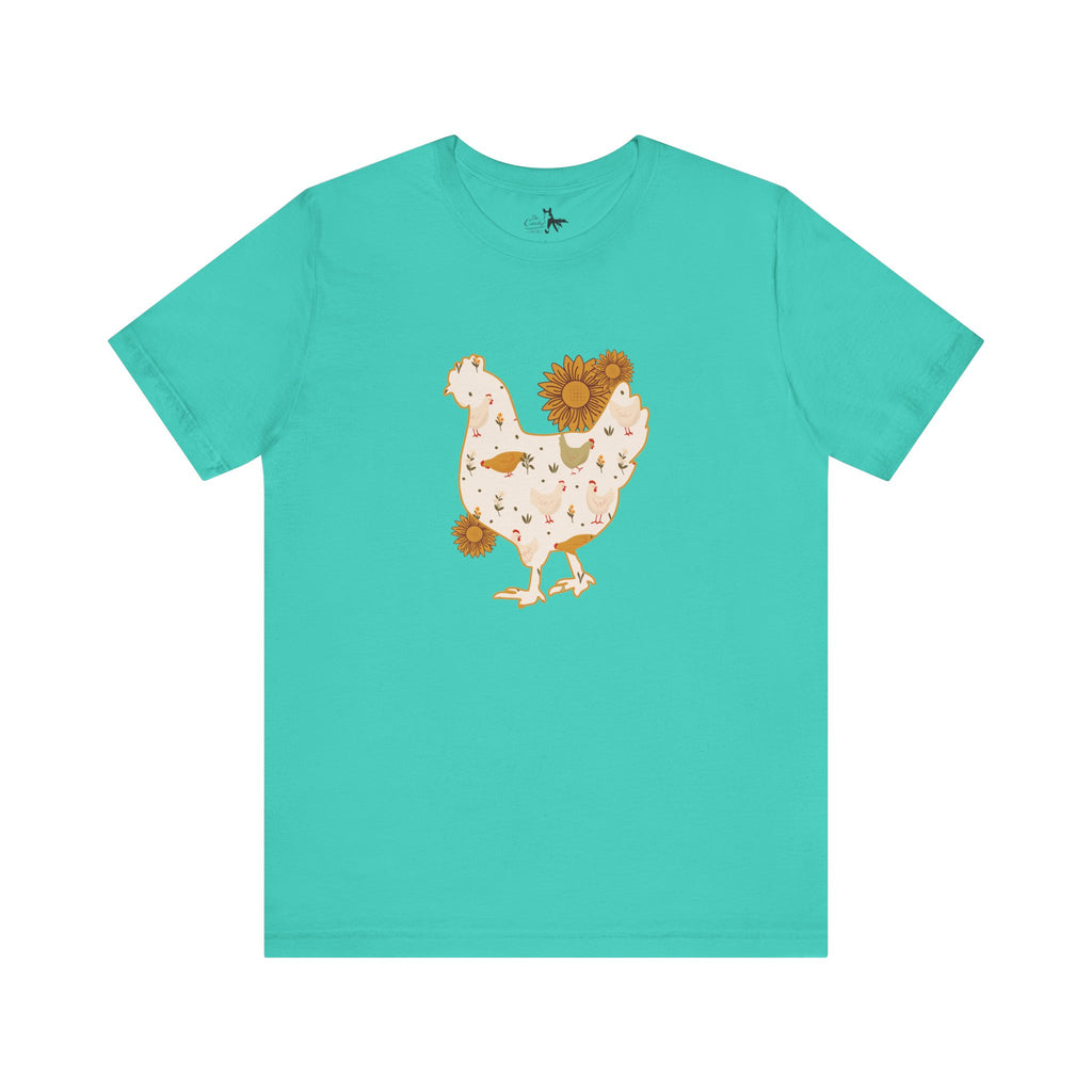 Sunflower Chicken Short Sleeve Graphic Tee T-Shirt Printify Teal XS