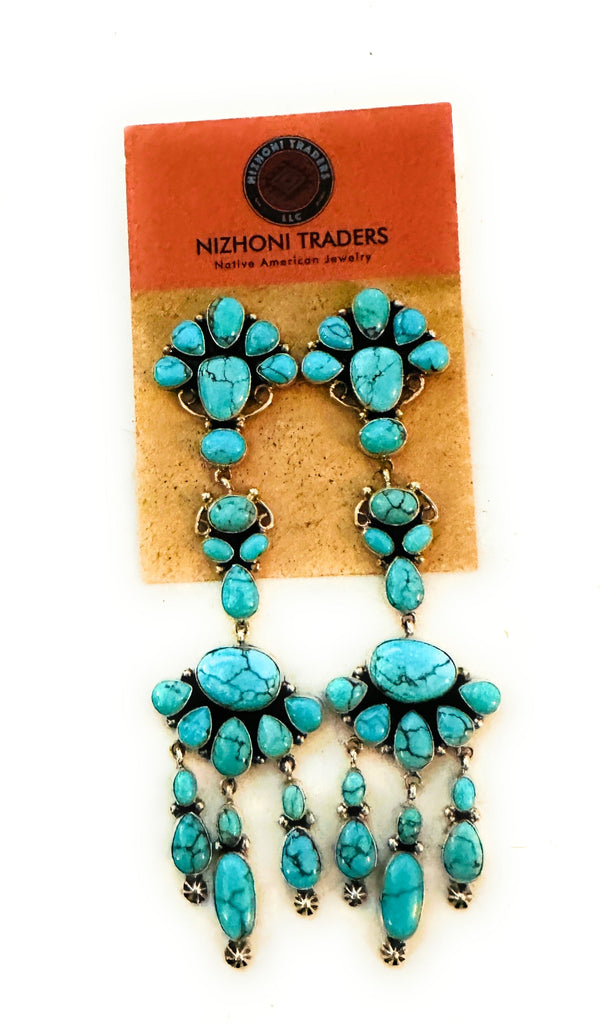 Navajo Turquoise & Sterling Silver Chandelier Dangle Earrings Jewelry & Watches:Ethnic, Regional & Tribal:Earrings Nizhonin Traders LLC