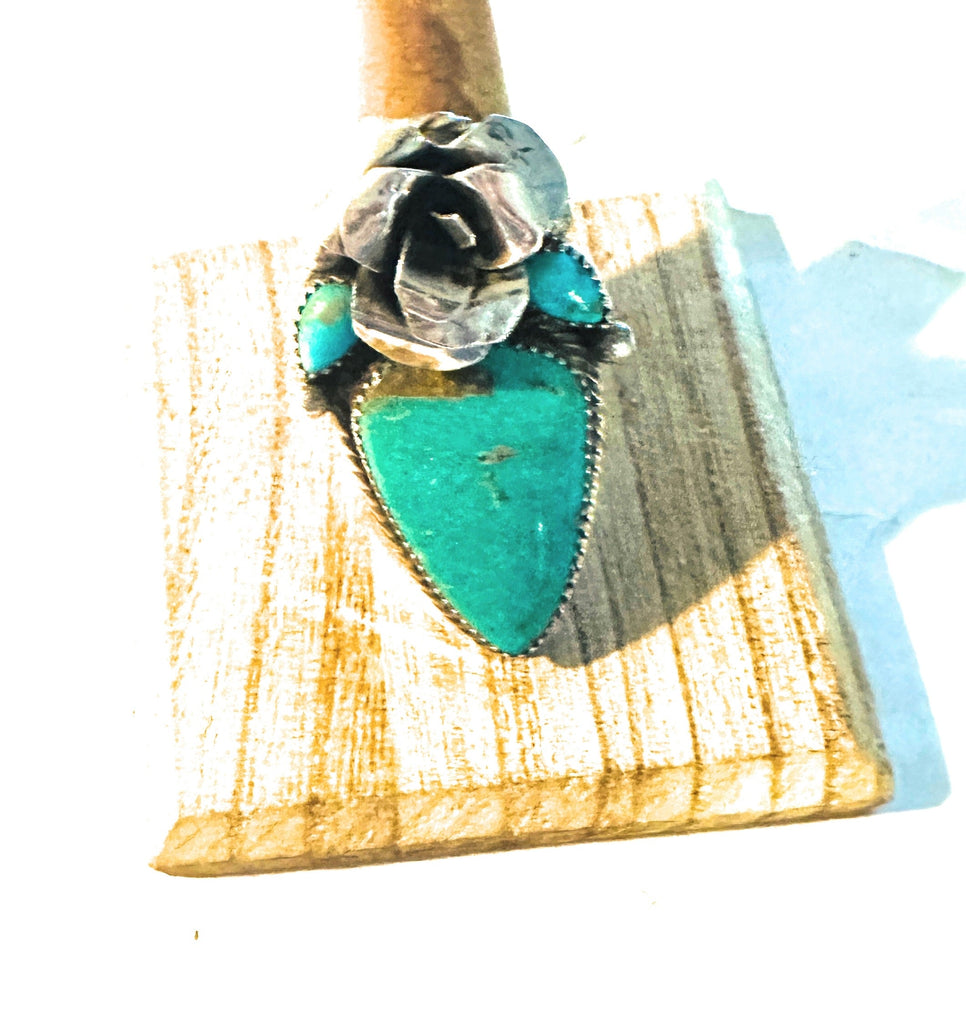 Turquoise Blooming Rose Adjustable Ring NT jewelry Nizhoni Traders LLC   