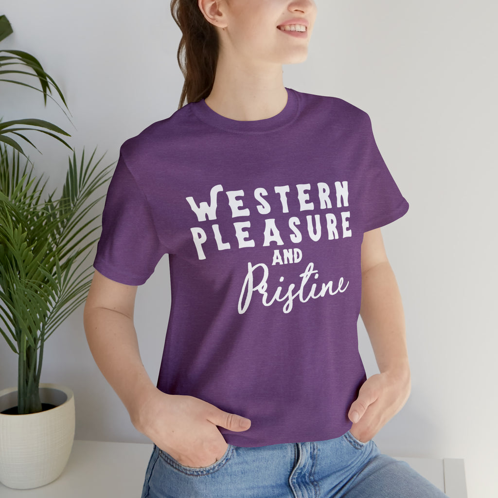 Western Pleasure & Prisitine Short Sleeve Tee Horse Riding Discipline Tee Printify Heather Team Purple XS 