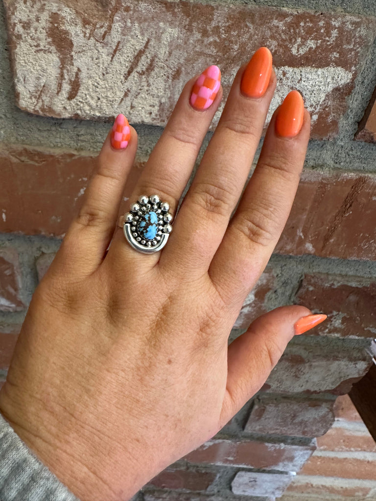 Beautiful Handmade Golden Hills Turquoise And Sterling Silver Adjustable Ring Jewelry & Watches:Ethnic, Regional & Tribal:Native American:Rings Nizhoni Traders LLC