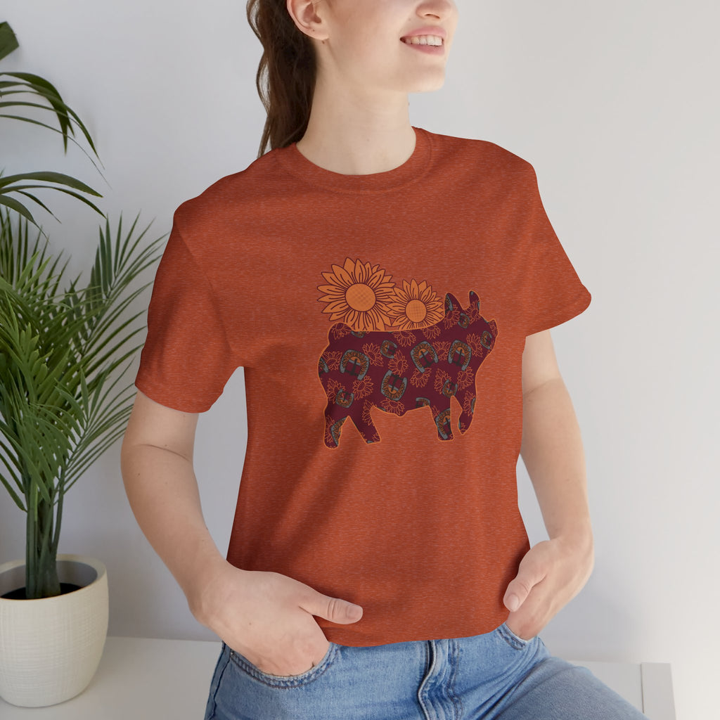 Burgundy Sunflower Show Pig Short Sleeve Graphic Tee T-Shirt Printify