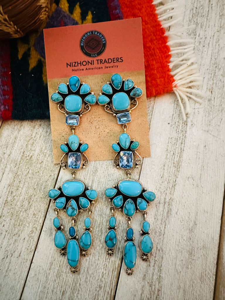 Navajo Turquoise, Topaz & Sterling Silver Chandelier Dangle Earrings Jewelry & Watches:Ethnic, Regional & Tribal:Earrings Nizhonin Traders LLC