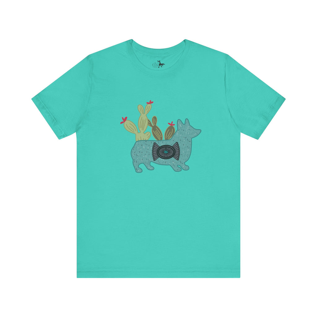 Turquoise Cactus Corgi Short Sleeve Graphic Tee [Multiple Colors] T-Shirt Printify Teal XS