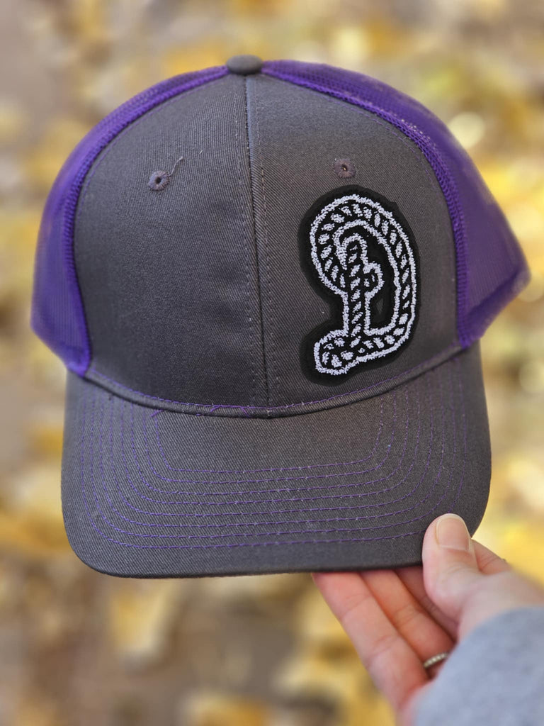 Letter "D" Rope Patch Purple Trucker Hat patch trucker hat The Cinchy Cowgirl