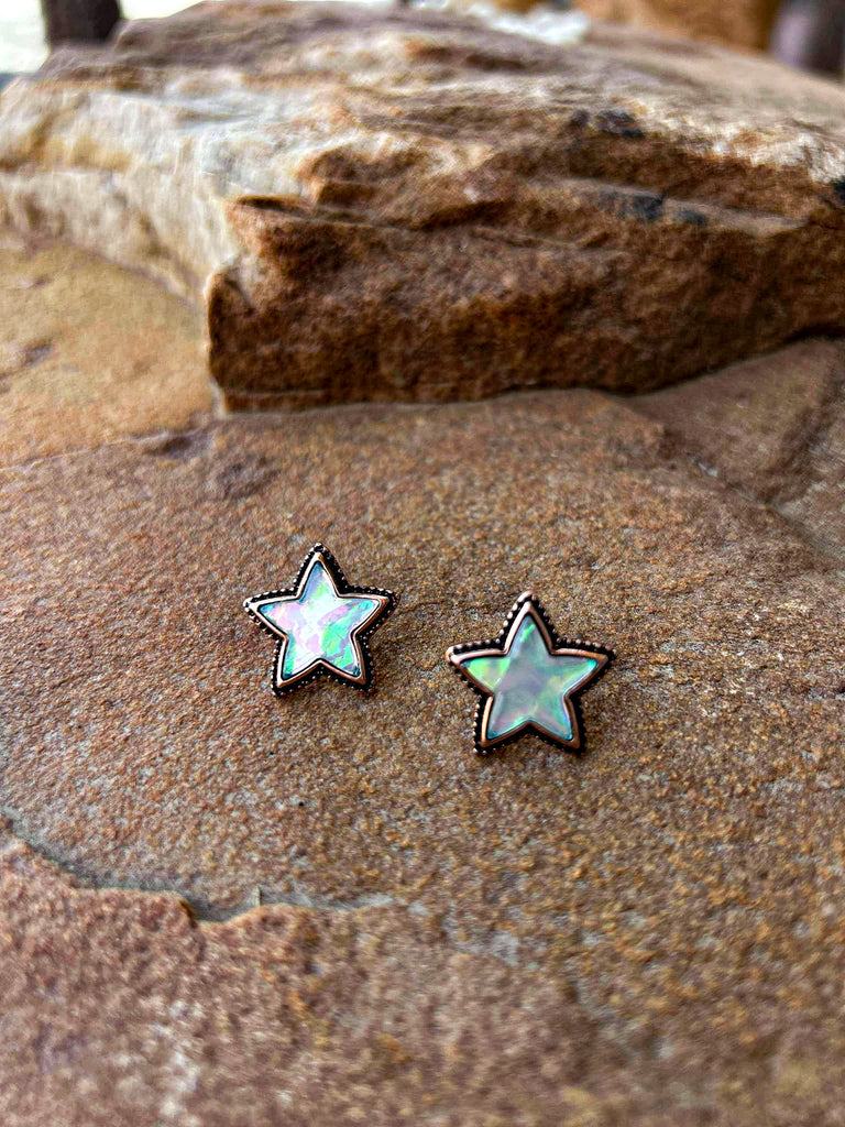 Star With Stone Stud Earrings Earrings Blue Tortoise