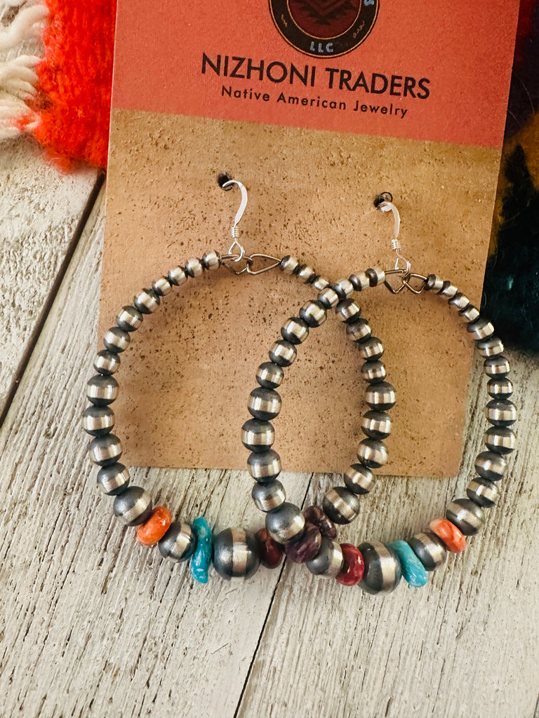 Southwestern Pearl Hoop Earrings NT jewelry Nizhoni Traders LLC   