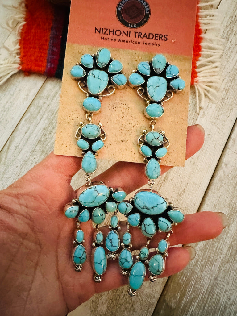 Navajo Turquoise & Sterling Silver Chandelier Dangle Earrings Jewelry & Watches:Ethnic, Regional & Tribal:Earrings Nizhonin Traders LLC