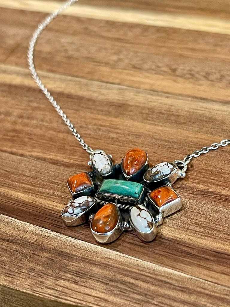 Handmade Sterling Silver & Multi Stone Necklace Signed Nizhoni Jewelry & Watches:Ethnic, Regional & Tribal:Necklaces & Pendants Nizhoni Traders LLC