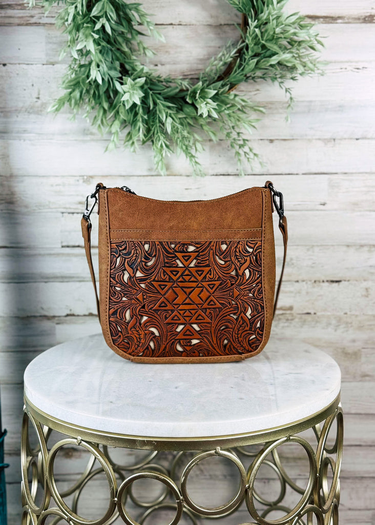 Aztec Brown Tooled Crossbody Handbag Crossbody Handbag Montana West