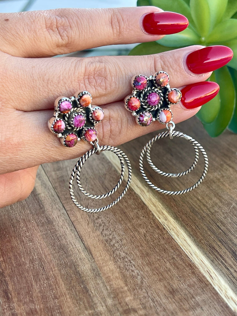 Handmade Sterling Silver & Pink Dream Mojave Post Hoop Earrings Jewelry & Watches:Ethnic, Regional & Tribal:Earrings Nizhoni Traders LLC