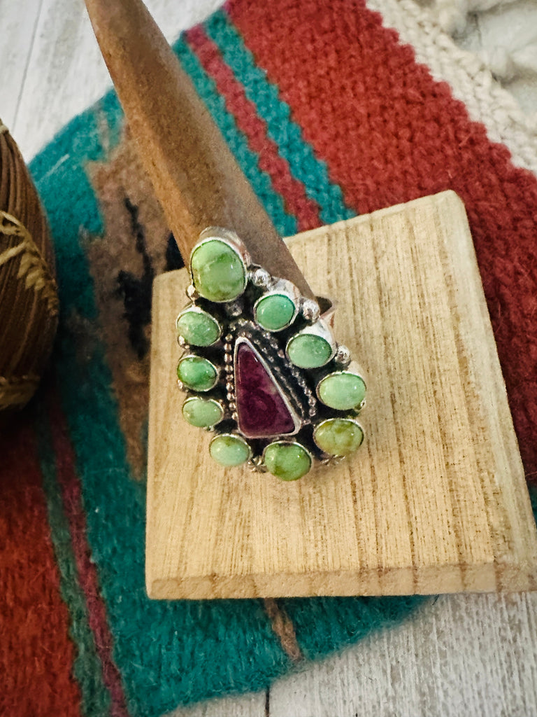 Navajo Sterling Silver, Turquoise & Spiny Cluster Ring Size 9 Jewelry & Watches:Ethnic, Regional & Tribal:Rings Nizhoni Traders LLC