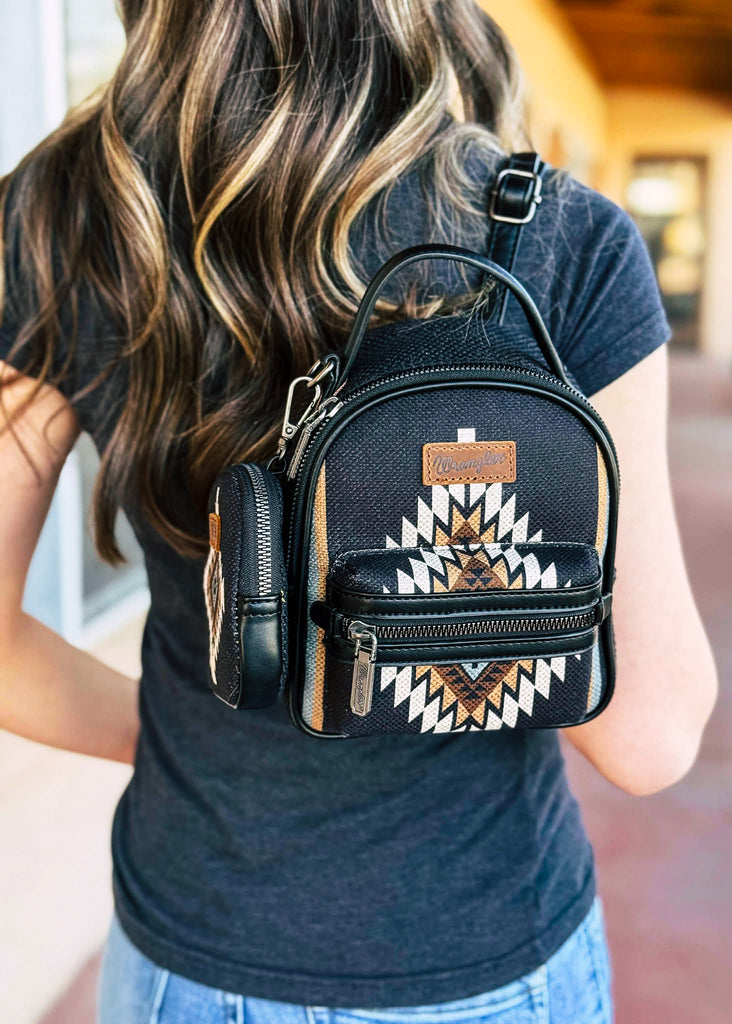 Black Aztec Mini Backpack Handbag Crossbody Handbag Montana West