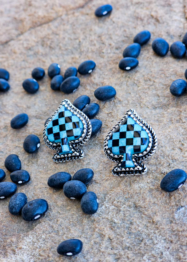 Blue Checkered Spade Earrings Earrings Blue Tortoise