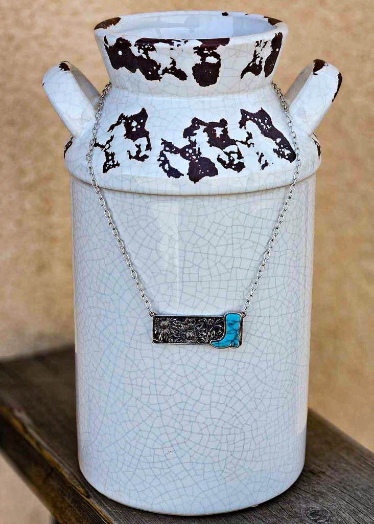 Boot Stone Bar Necklace Necklace Blue Tortoise