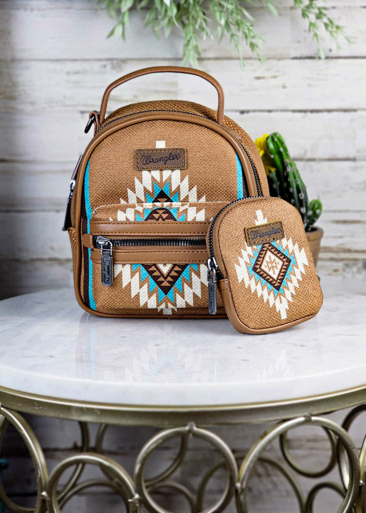 Brown Aztec Mini Backpack Handbag Crossbody Handbag Montana West