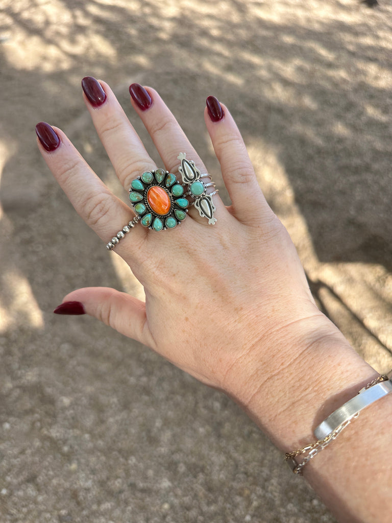 Beautiful Sterling Silver, Turquoise & Orange Spiny Adjustable Ring Jewelry & Watches:Ethnic, Regional & Tribal:Rings Nizhoni Traders LLC