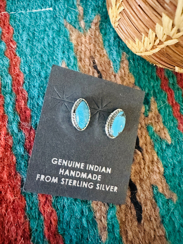 Navajo Turquoise and Sterling Silver Marquise Stud Earrings Nizhoni Traders LLC